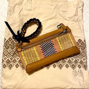 NWOT Rafe tan leather & fabric wristlet